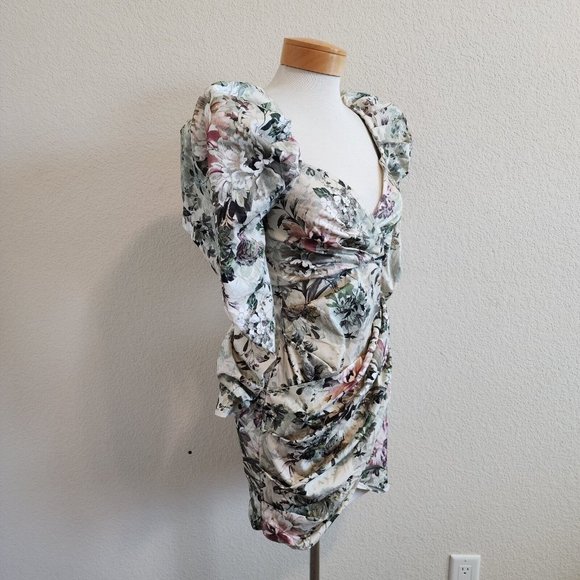 ASOS Floral Puff Sleeve Mini Dress - Picture 4 of 11